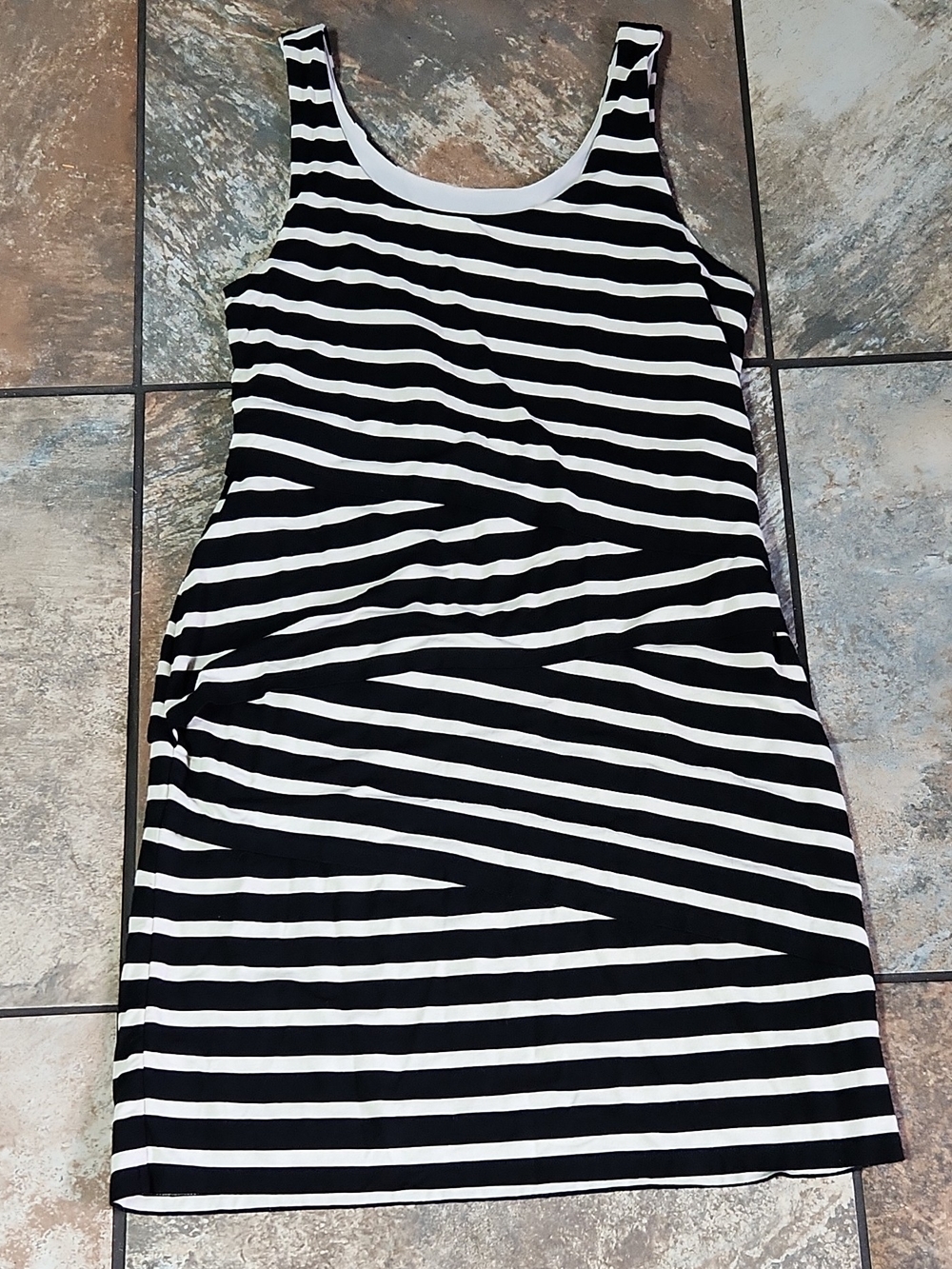 LOFT Black and White Striped Sleeveless Mini Dress